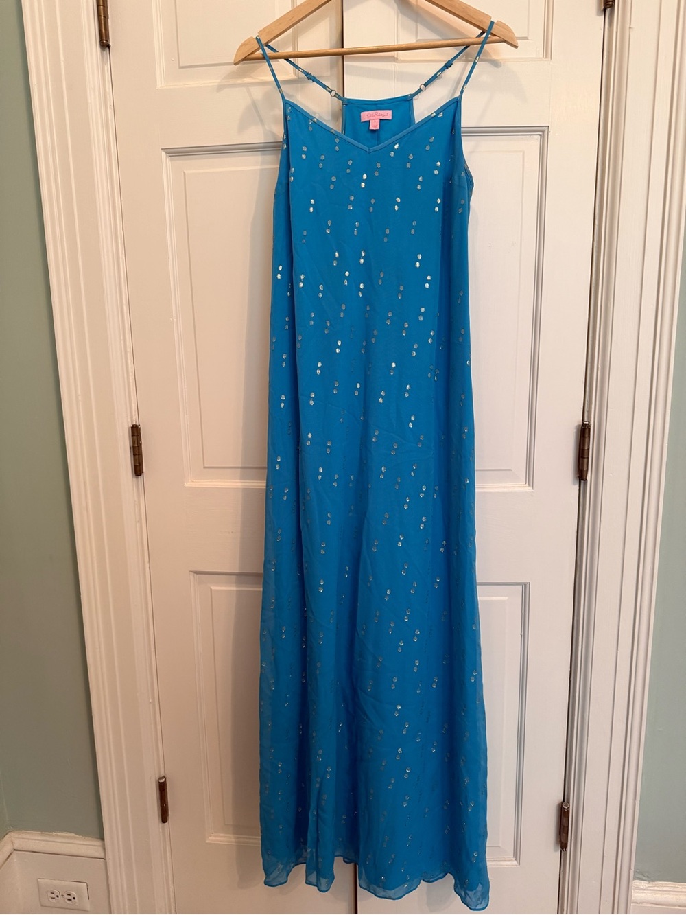 Lilly Pulitzer Blue Metallic Dot Maxi Dress Size Small